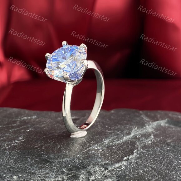 NEW Certified 5 ct. t.w. Royal Blue Moissanite Solitaire 6 Prong Ring - Picture 7 of 7